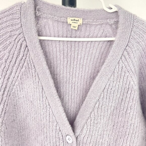 Aritzia Wilfred Mohair Wool Blend Purple Button Down VNeck Long Cardigan Sx XS - Picture 3 of 13